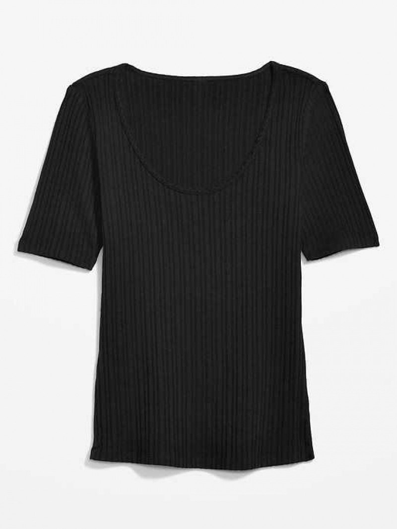 Old Navy Fitted Elbow-Sleeve Rib-Knit T-Shirt Black | TWI482931