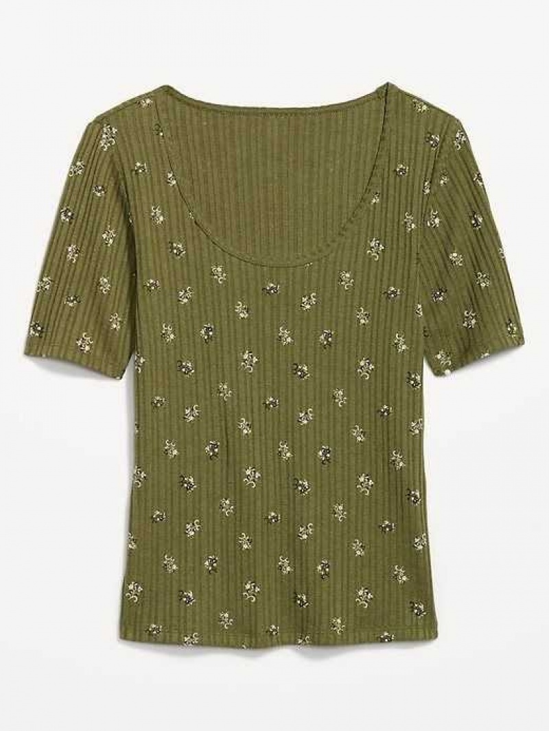 Old Navy Fitted Elbow-Sleeve Rib-Knit T-Shirt Dark Green | QAX345729