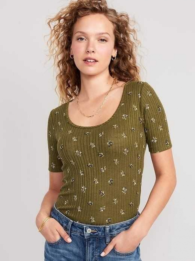 Old Navy Fitted Elbow-Sleeve Rib-Knit T-Shirt Dark Green | QAX345729