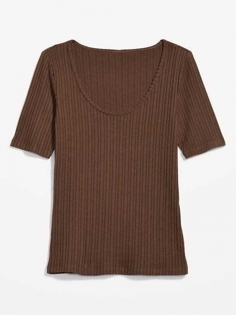 Old Navy Fitted Elbow-Sleeve Rib-Knit T-Shirt Espresso | GQK632105