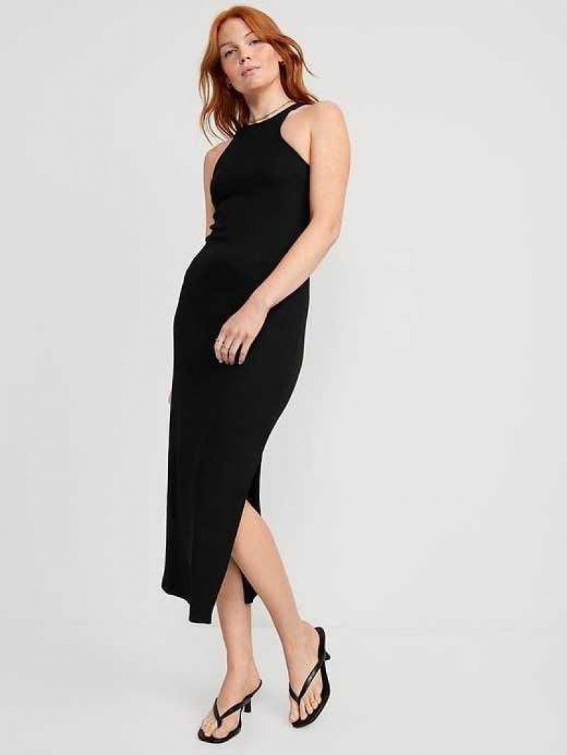 Old Navy Fitted High-Neck Rib-Knit Maxi Dress Black | XRY432508