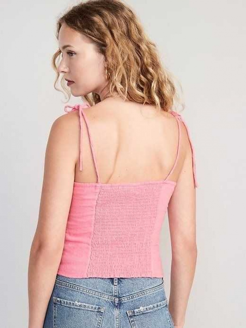 Old Navy Fitted Linen-Blend Tie-Shoulder Cropped Cami Top Sparkle Berry | RUD983461