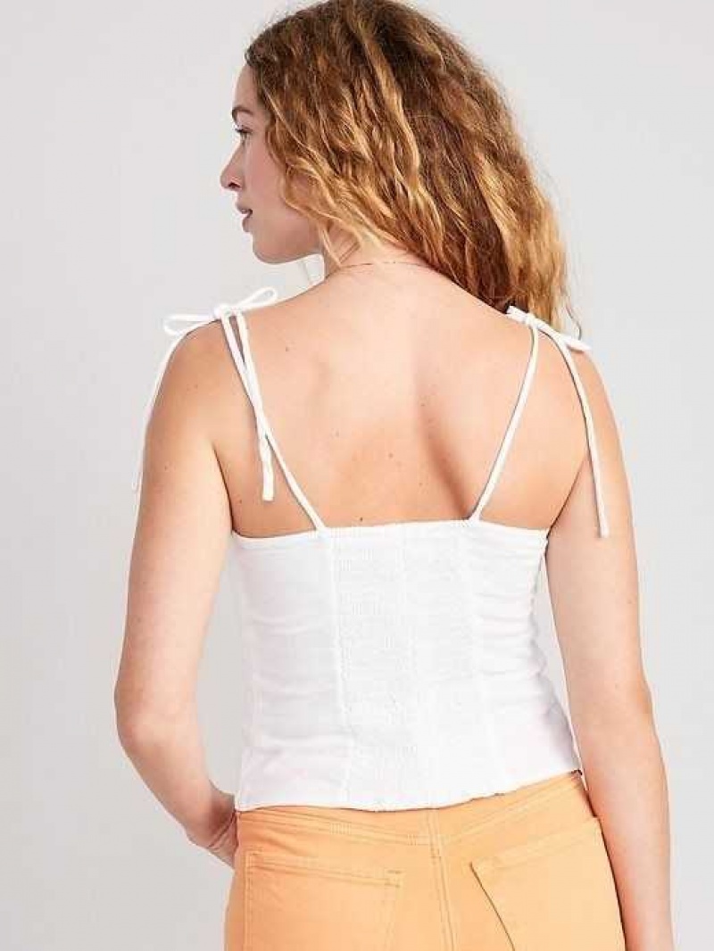 Old Navy Fitted Linen-Blend Tie-Shoulder Cropped Cami Top White | YOJ589643