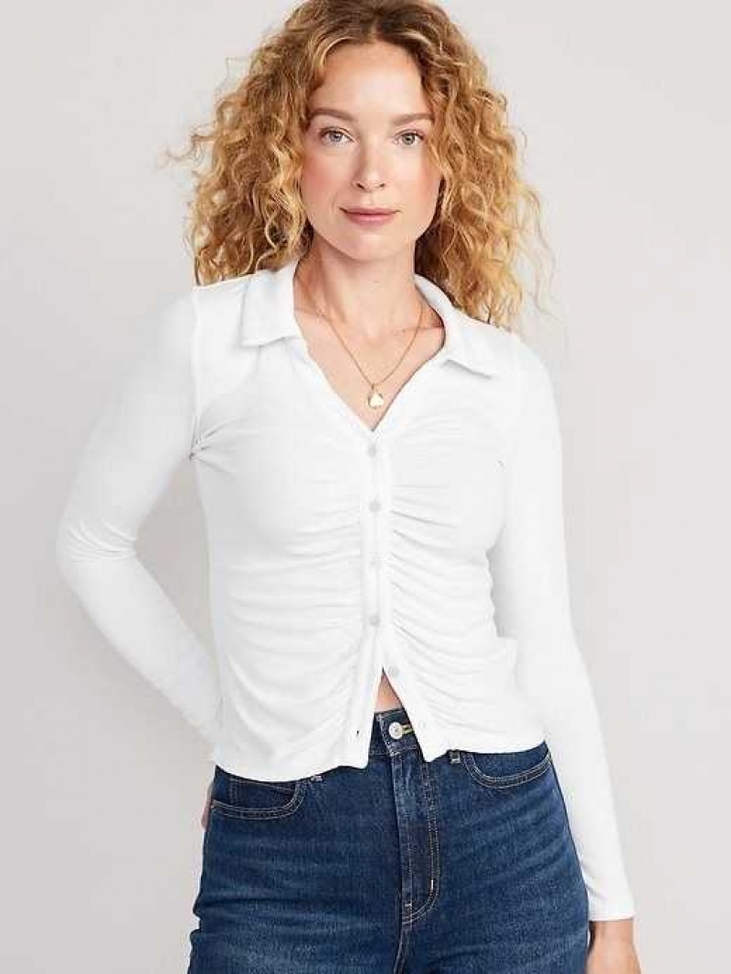 Old Navy Fitted Long-Sleeve Button-Front Top White | OQL453069