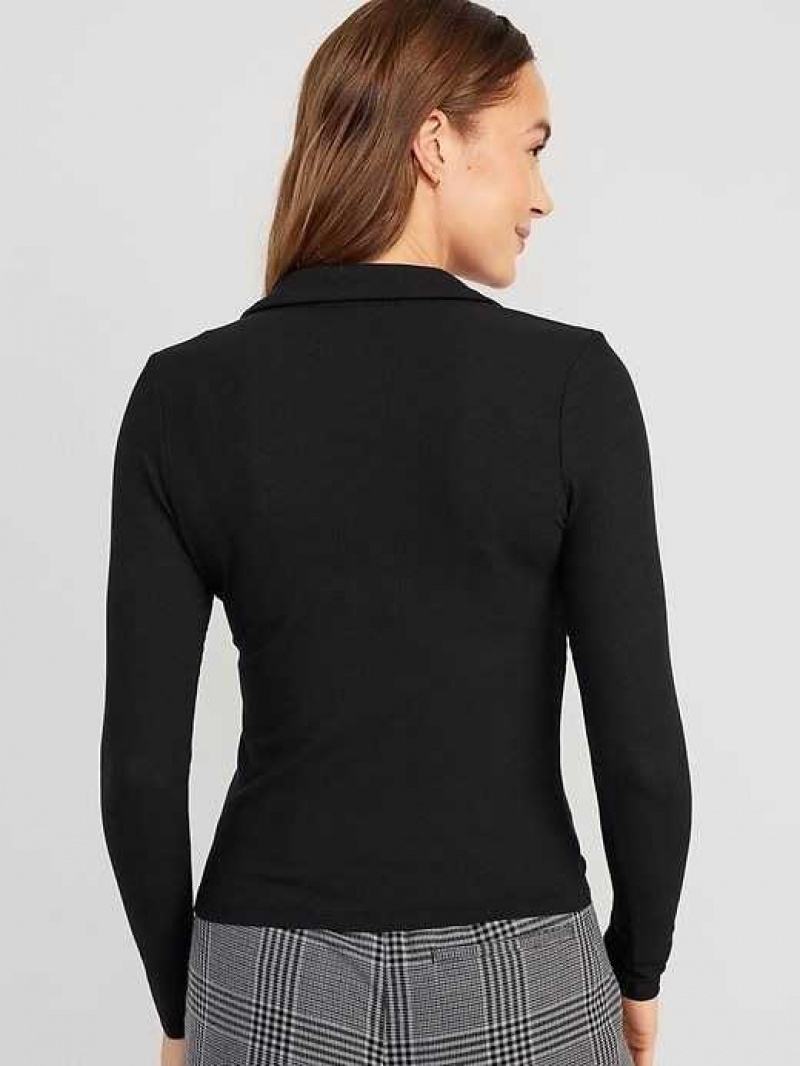 Old Navy Fitted Long-Sleeve Button-Front Top Black | NTH746103