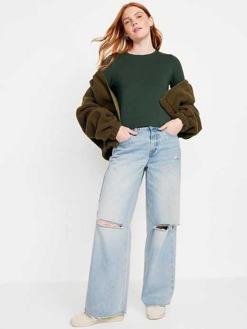 Old Navy Fitted Long-Sleeve Cropped T-Shirt Dark Bottle | AFK028197