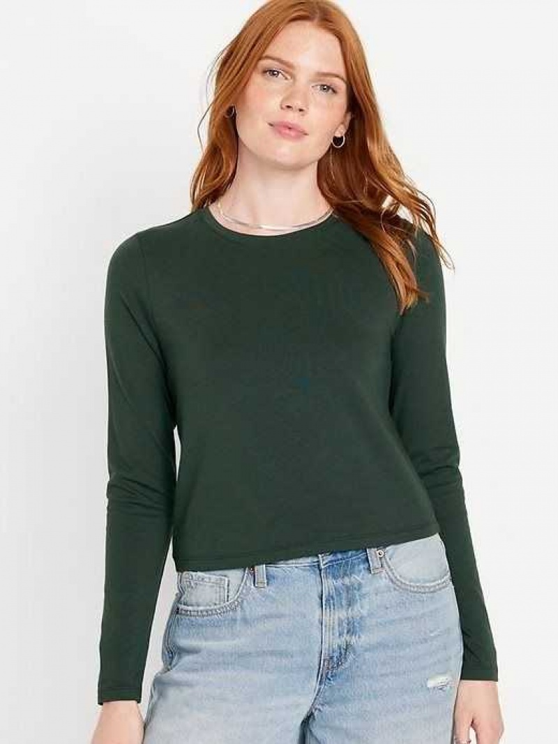 Old Navy Fitted Long-Sleeve Cropped T-Shirt Dark Bottle | AFK028197