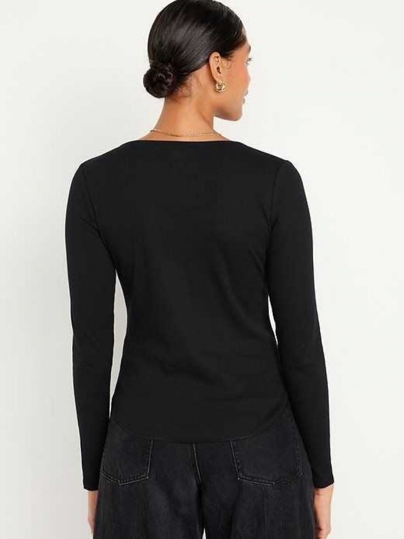 Old Navy Fitted Long-Sleeve Rib-Knit T-Shirt Black | ERS920856