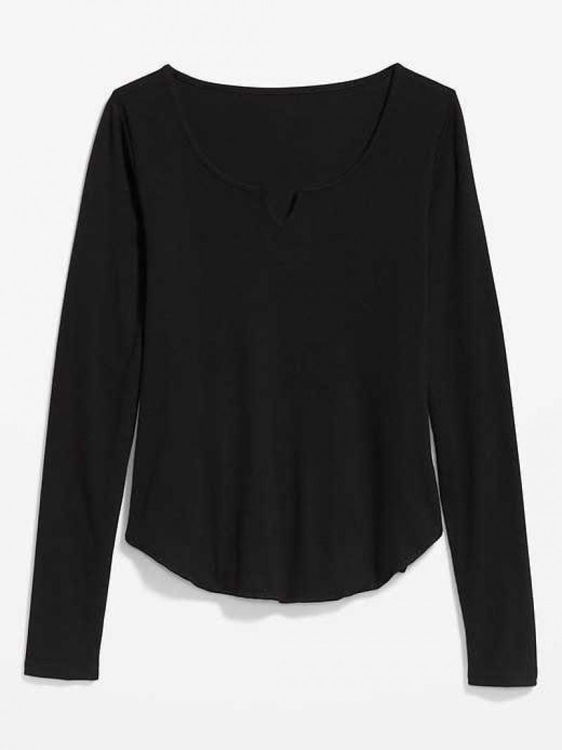 Old Navy Fitted Long-Sleeve Rib-Knit T-Shirt Black | ERS920856