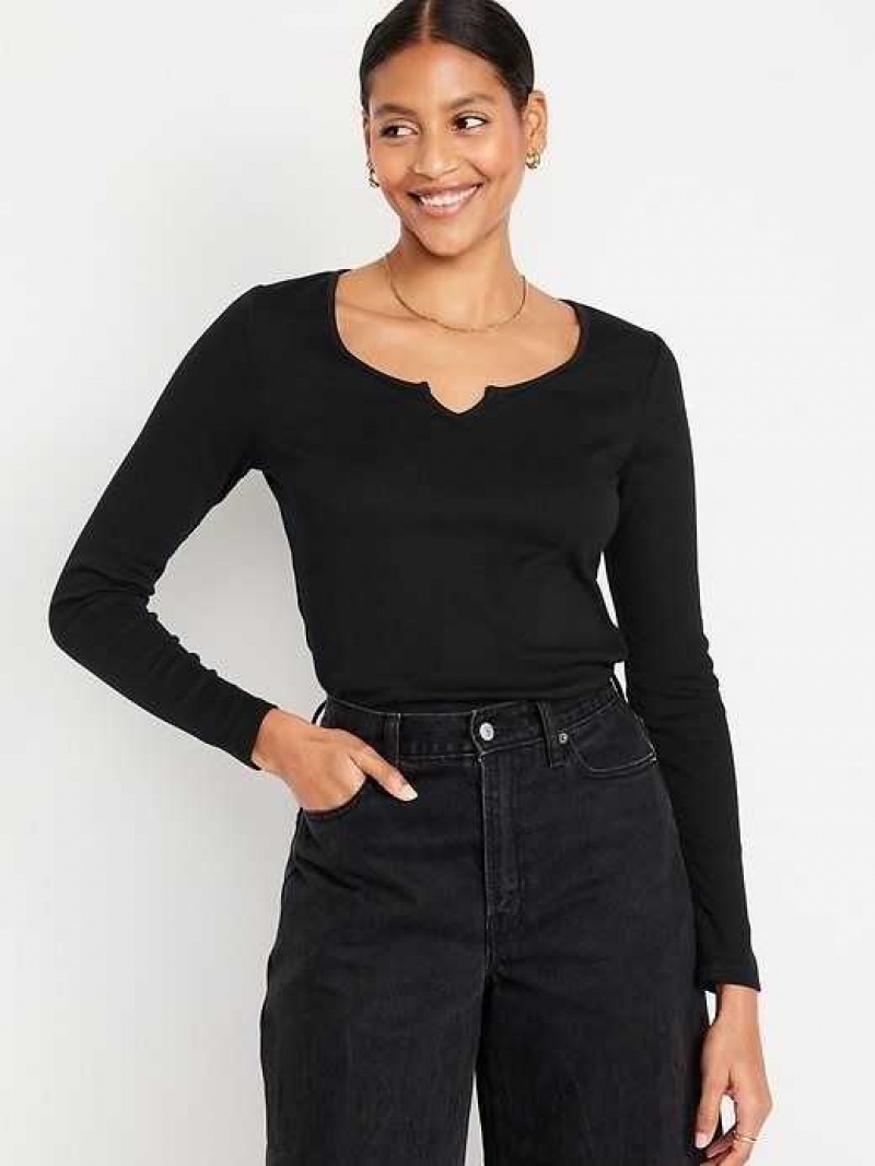 Old Navy Fitted Long-Sleeve Rib-Knit T-Shirt Black | ERS920856