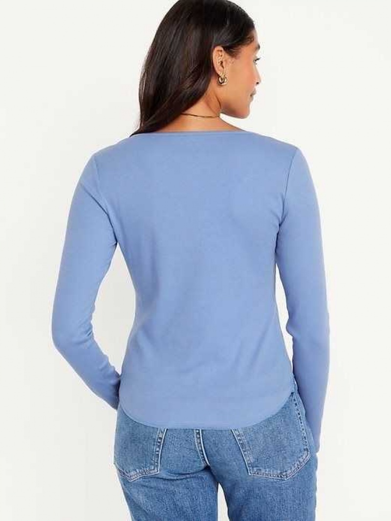 Old Navy Fitted Long-Sleeve Rib-Knit T-Shirt Blue | BOQ376910