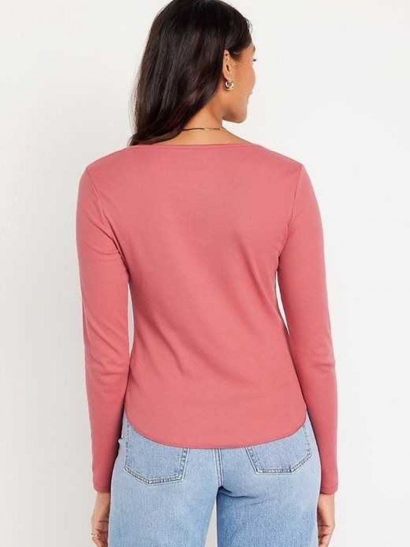 Old Navy Fitted Long-Sleeve Rib-Knit T-Shirt Rose | VUT628730