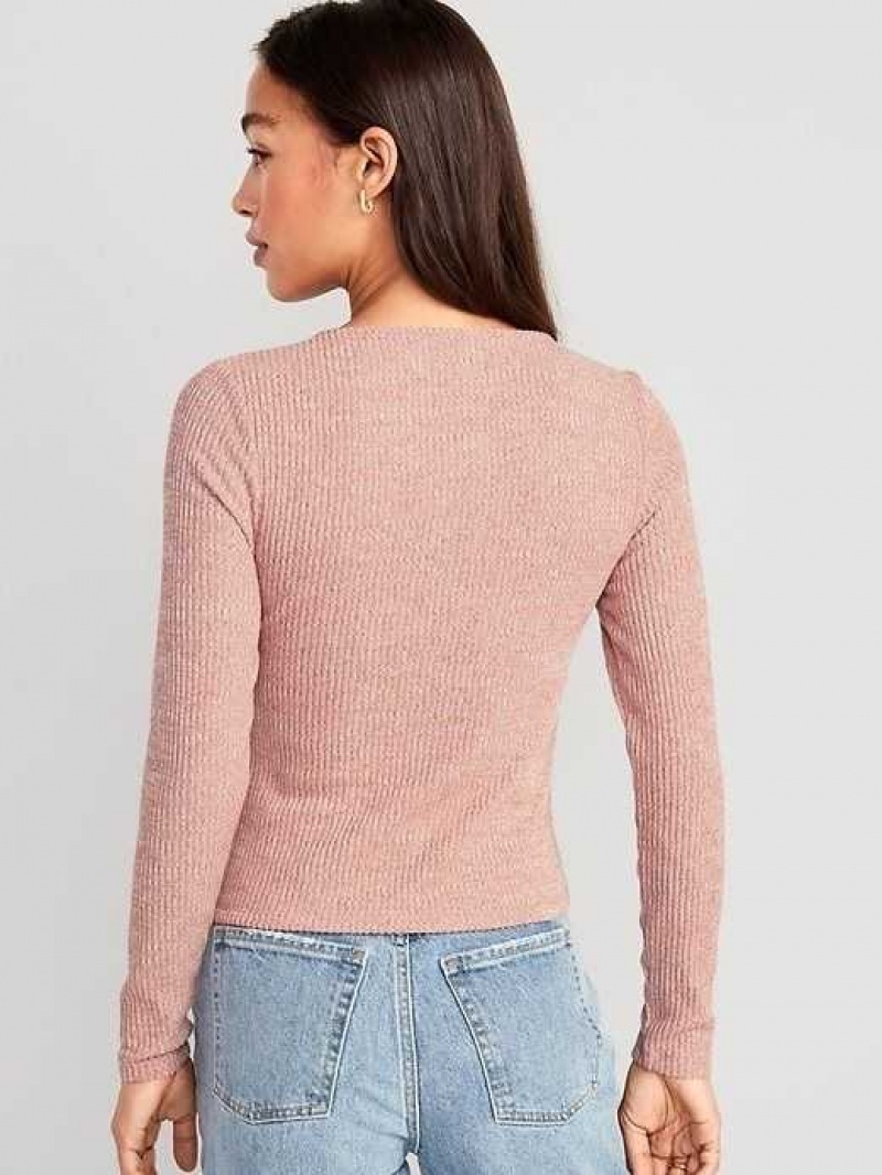 Old Navy Fitted Long-Sleeve Strappy Keyhole Top Light Pink | LRK581920