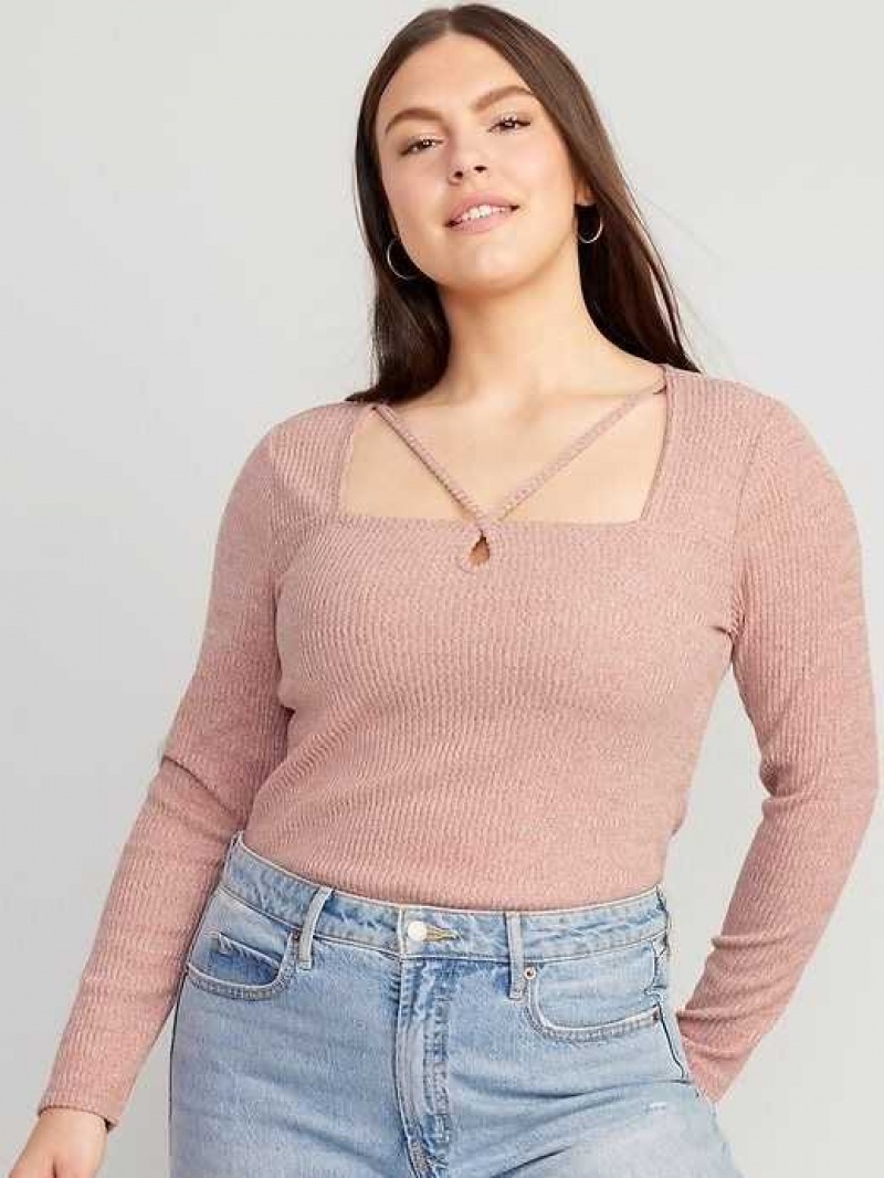 Old Navy Fitted Long-Sleeve Strappy Keyhole Top Light Pink | LRK581920