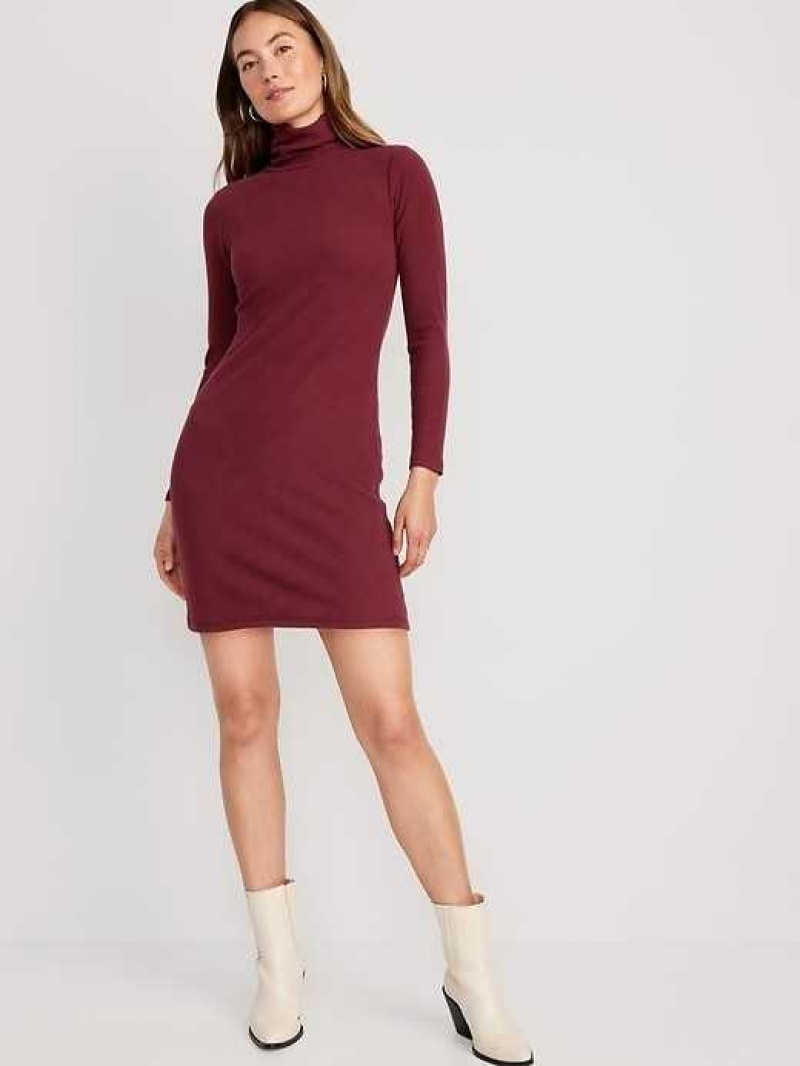 Old Navy Fitted Mock-Neck Rib-Knit Mini Dress Red Burgundy | ISP124398