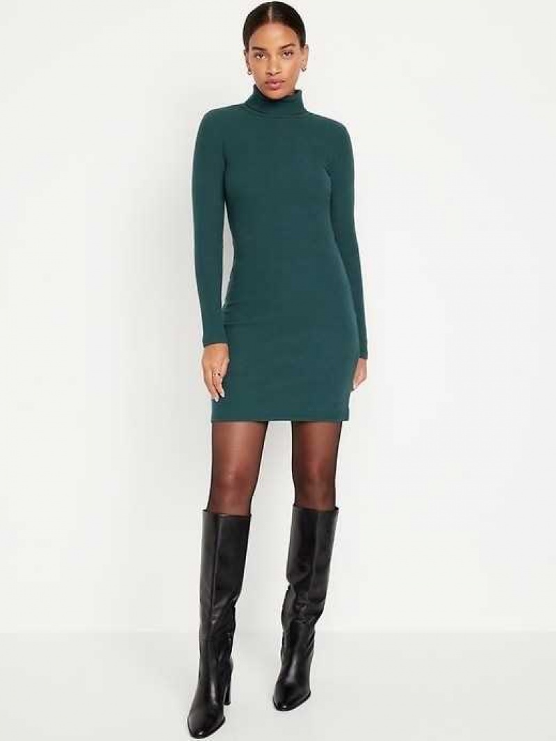 Old Navy Fitted Mock-Neck Rib-Knit Mini Dress Deep Green | GYM384671