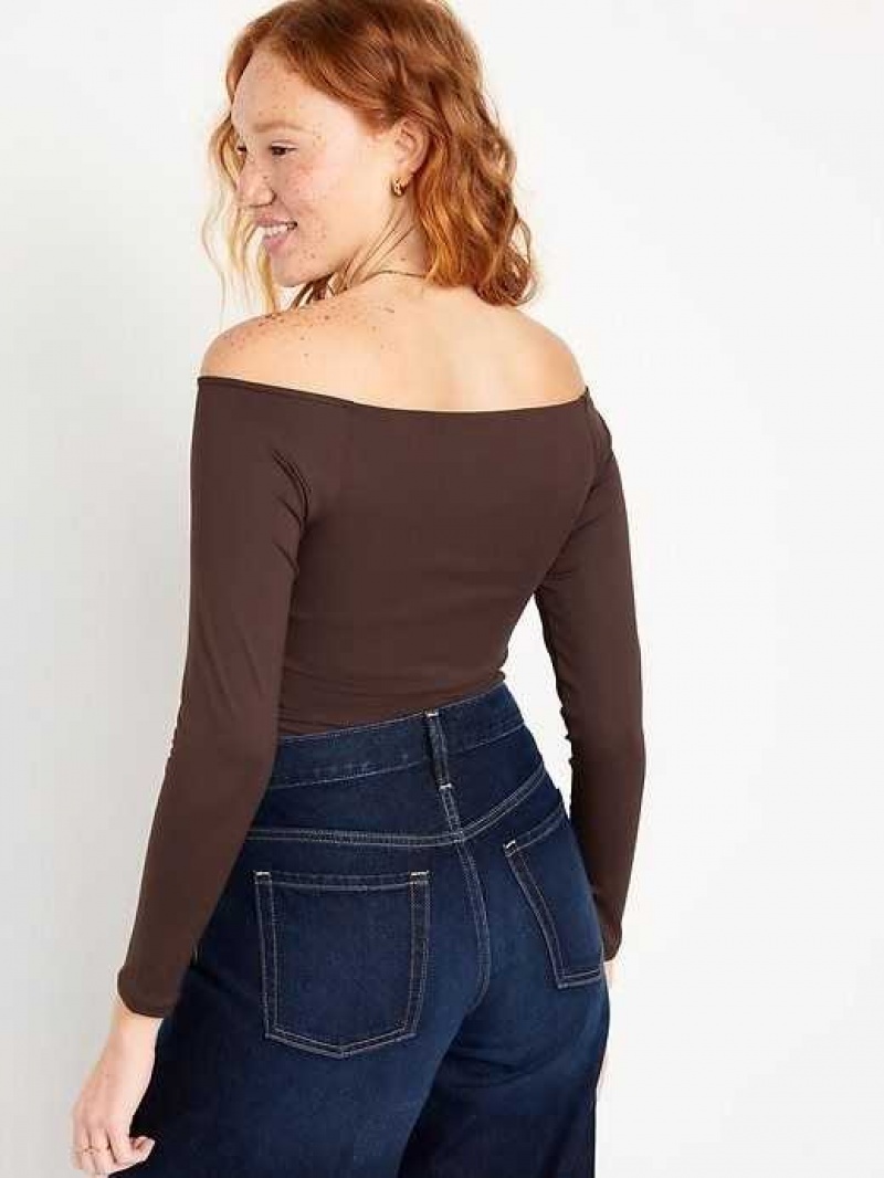 Old Navy Fitted Off-the-Shoulder Top Coffee | PIX796850