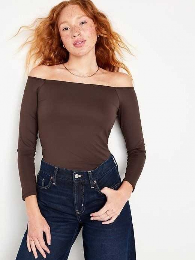 Old Navy Fitted Off-the-Shoulder Top Coffee | PIX796850