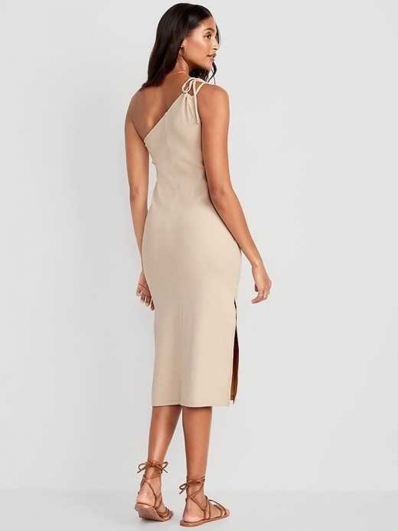 Old Navy Fitted One-Shoulder Double-Strap Rib-Knit Midi Dress Desert Floor | TFN806954