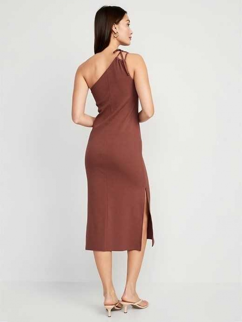 Old Navy Fitted One-Shoulder Double-Strap Rib-Knit Midi Dress Maplewood | KNV943728