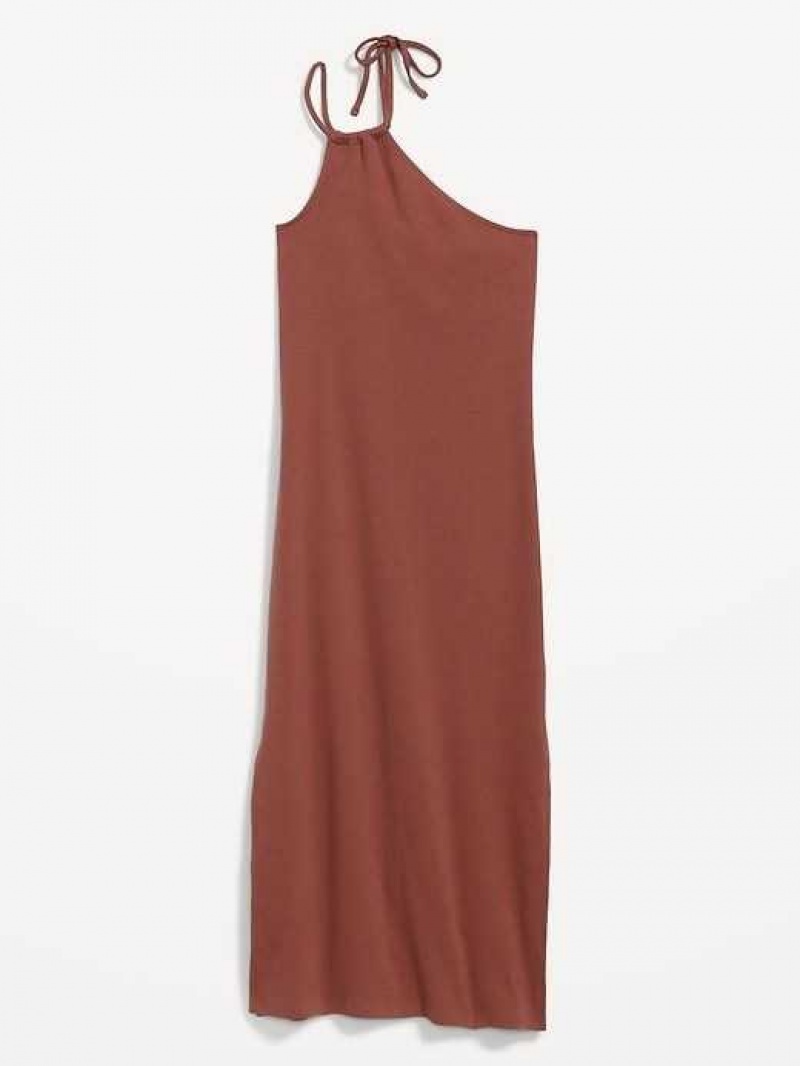 Old Navy Fitted One-Shoulder Double-Strap Rib-Knit Midi Dress Maplewood | KNV943728