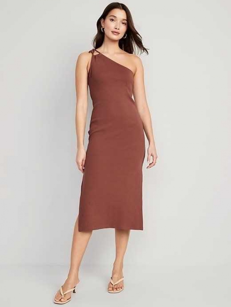 Old Navy Fitted One-Shoulder Double-Strap Rib-Knit Midi Dress Maplewood | KNV943728