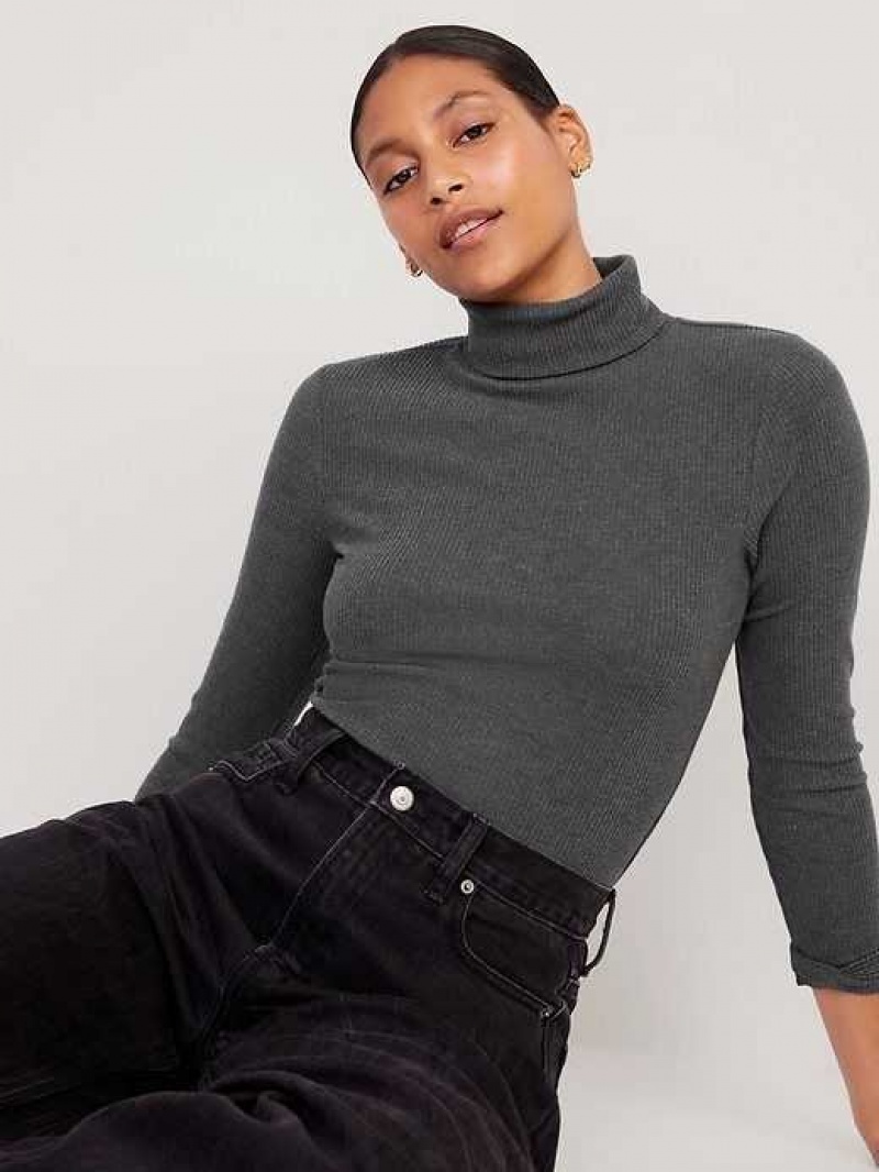 Old Navy Fitted Plush Rib-Knit Turtleneck Dark Grey | YTX287506