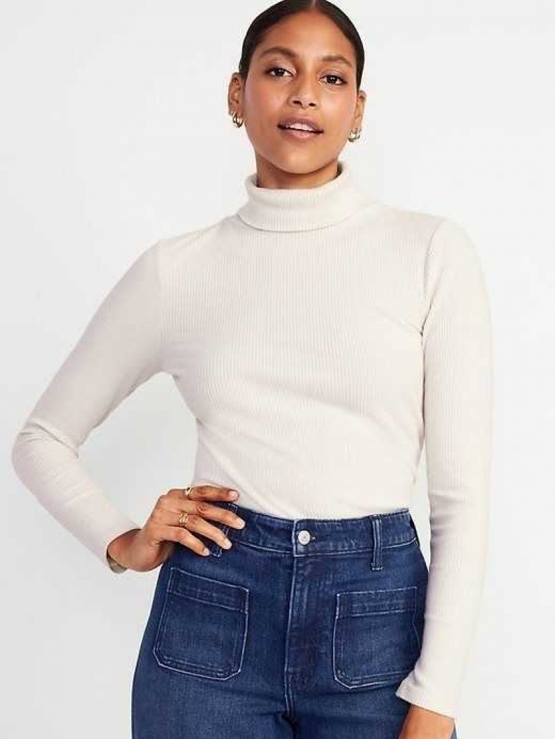 Old Navy Fitted Plush Rib-Knit Turtleneck Beige | LJU786023