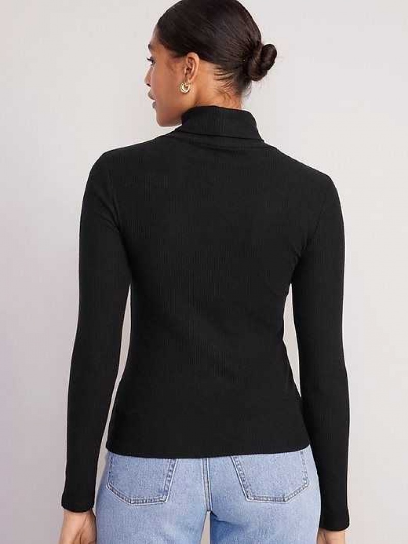 Old Navy Fitted Plush Rib-Knit Turtleneck Black | HEC961287