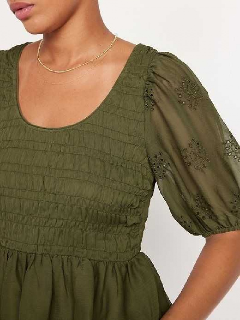 Old Navy Fitted Puff-Sleeve Smocked Chiffon Top Conifer | NIZ976128