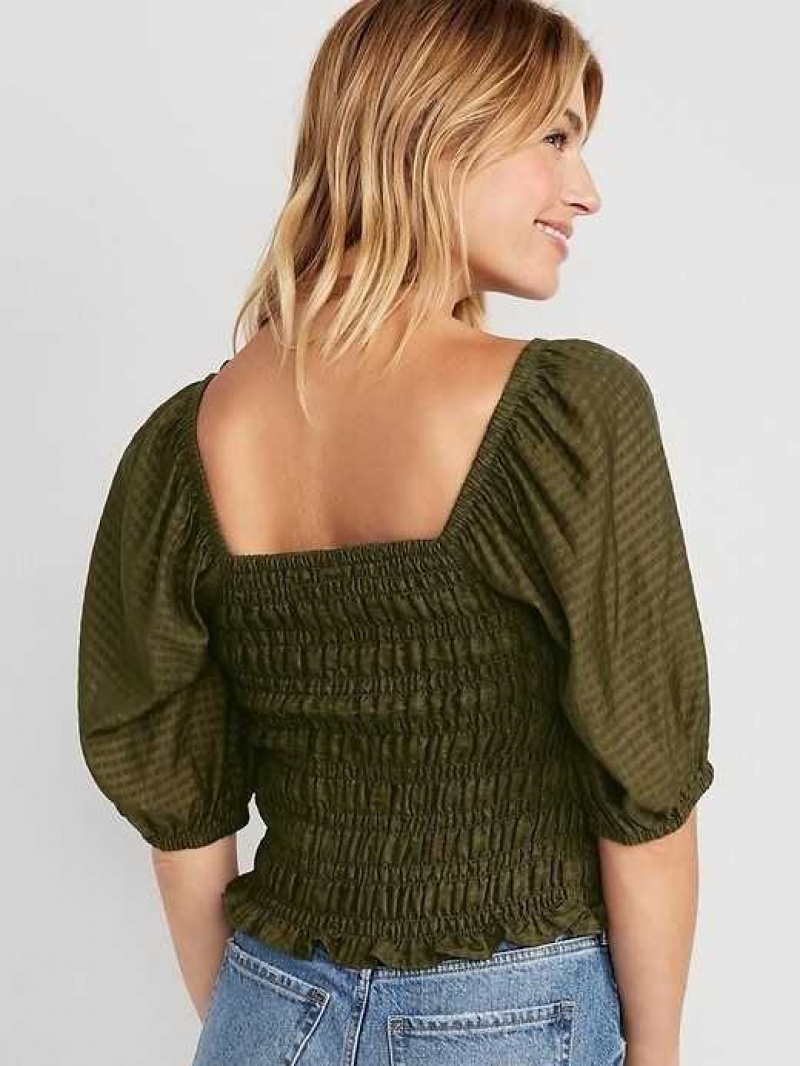 Old Navy Fitted Puff-Sleeve Smocked Top Conifer | YWQ710492