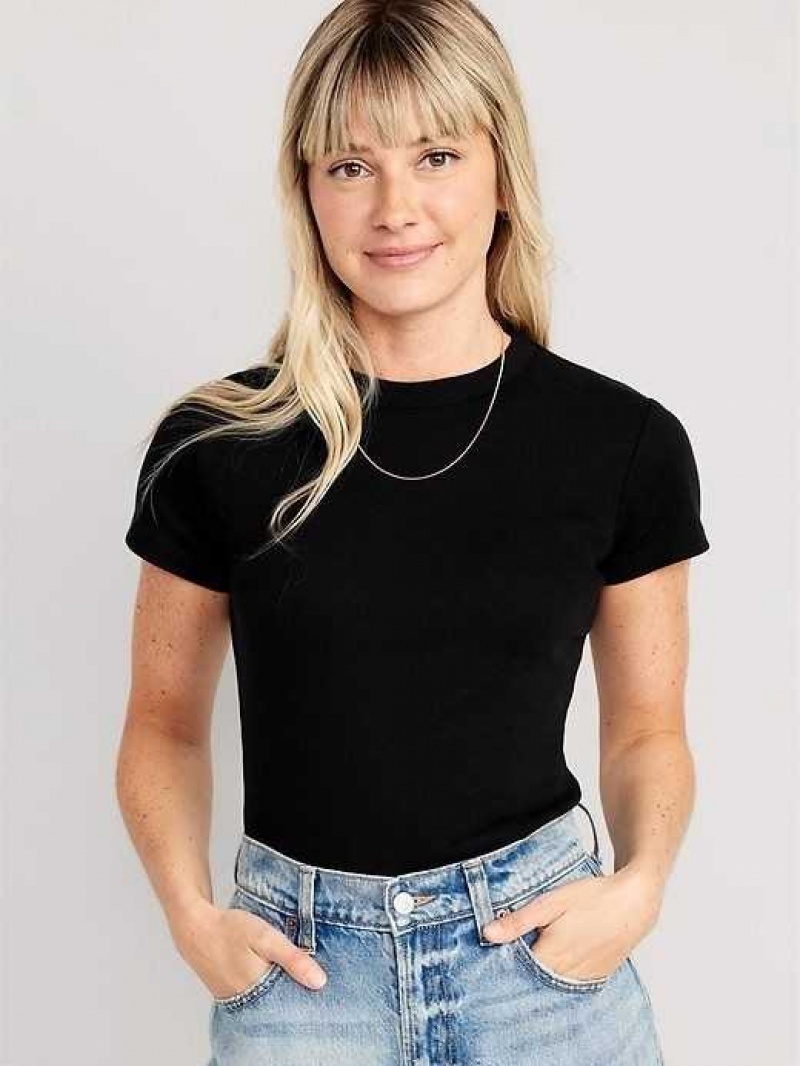 Old Navy Fitted Rib-Knit Cropped T-Shirt Black | AND052837