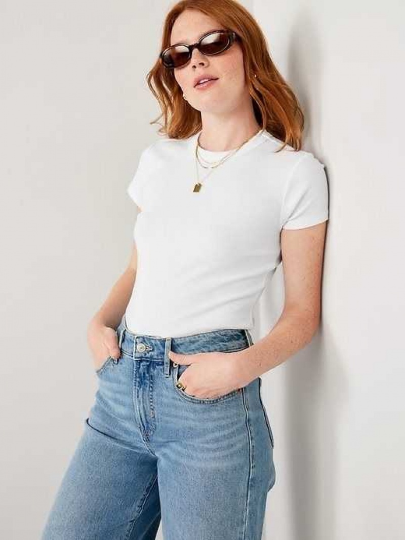 Old Navy Fitted Rib-Knit Cropped T-Shirt White | BSK974865