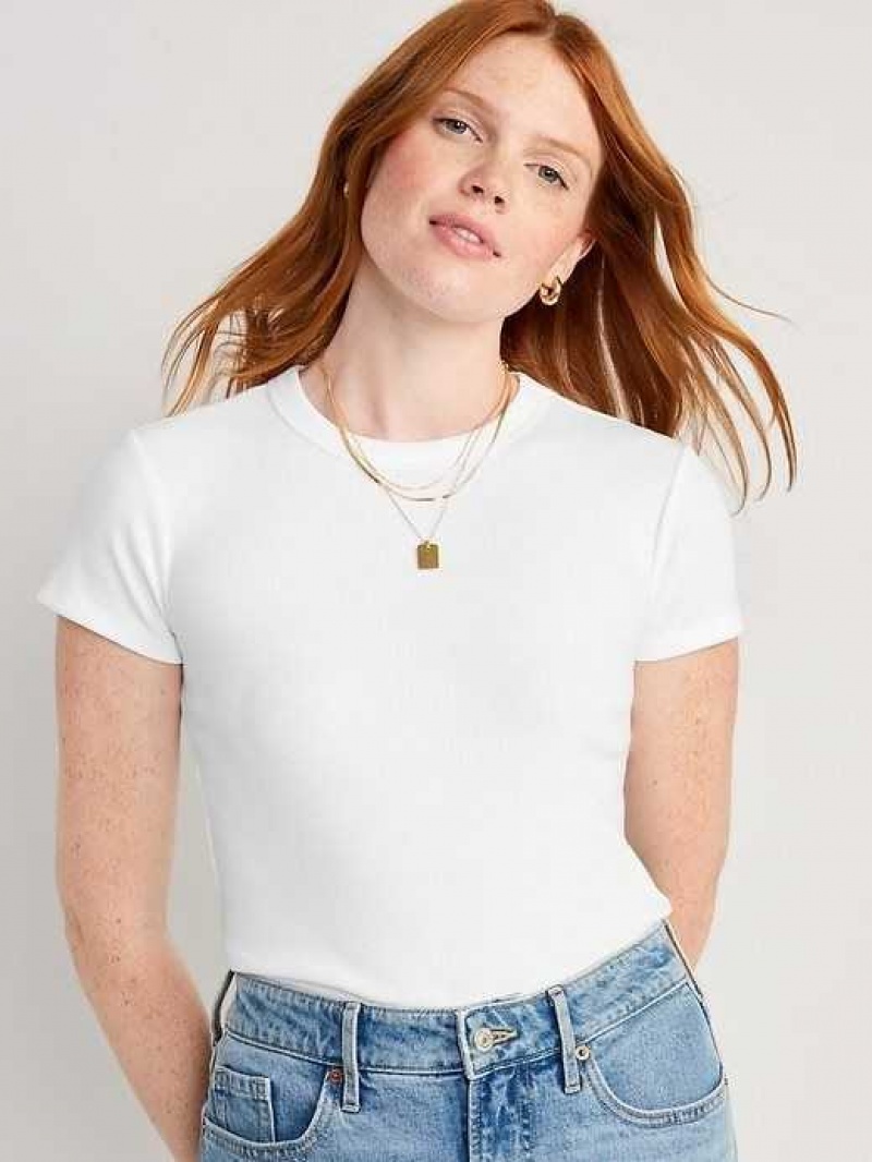 Old Navy Fitted Rib-Knit Cropped T-Shirt White | BSK974865