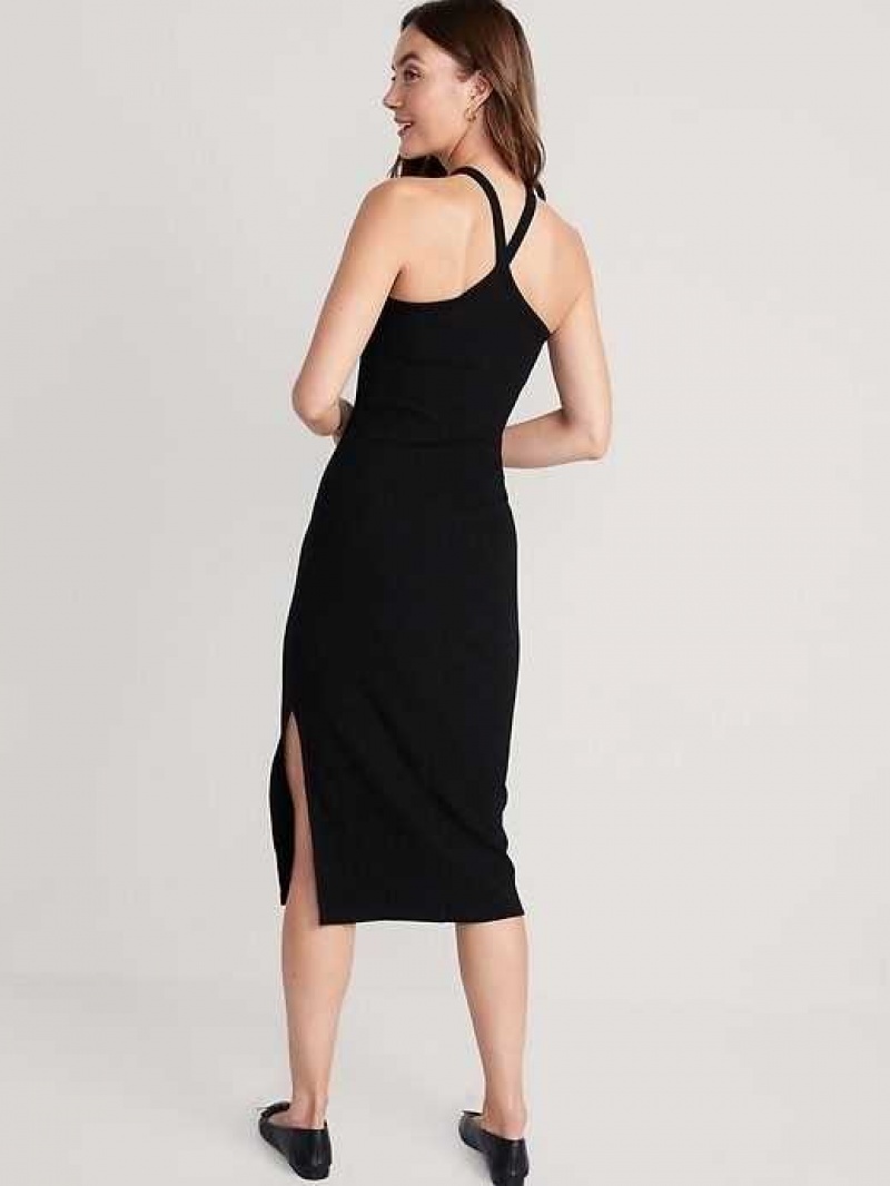 Old Navy Fitted Rib-Knit Halter Midi Dress Black | MBR196754