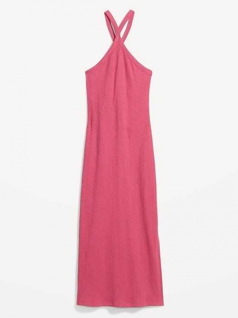 Old Navy Fitted Rib-Knit Halter Midi Dress Lotus Blossom | WFB069213