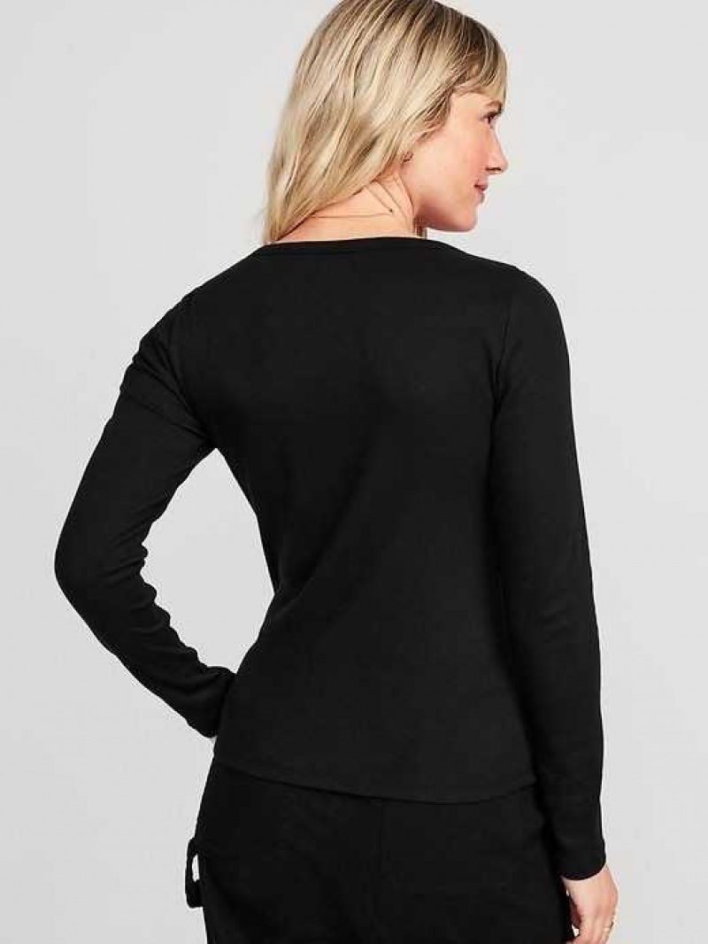 Old Navy Fitted Rib-Knit Henley T-Shirt Black | YIE325960