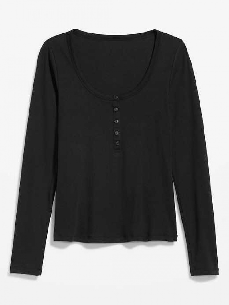 Old Navy Fitted Rib-Knit Henley T-Shirt Black | YIE325960