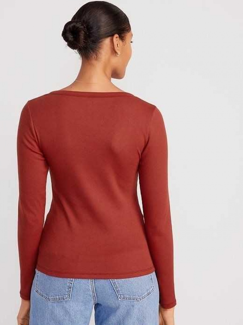 Old Navy Fitted Rib-Knit Henley T-Shirt Deep Red | XEG461302