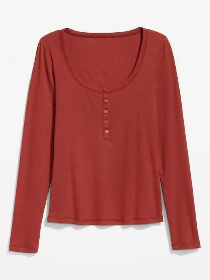 Old Navy Fitted Rib-Knit Henley T-Shirt Deep Red | XEG461302