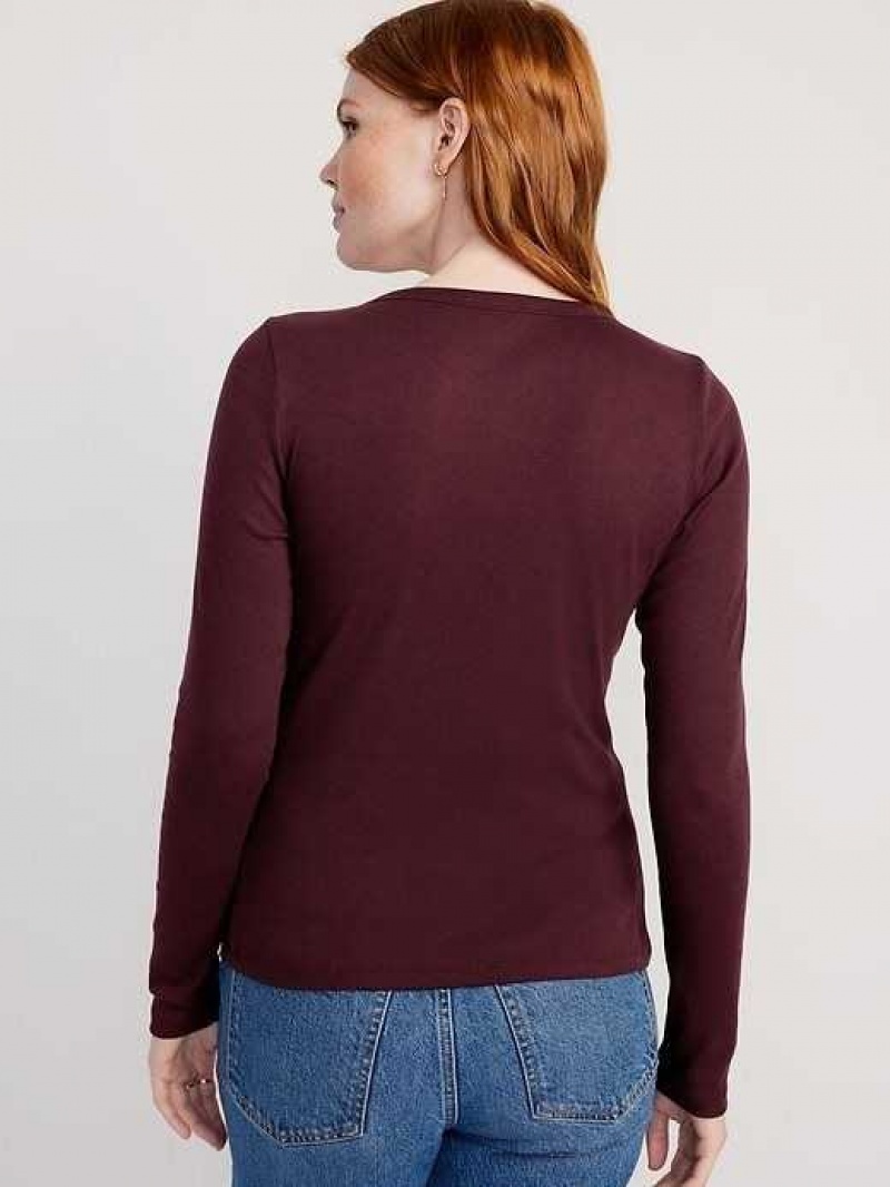 Old Navy Fitted Rib-Knit Henley T-Shirt Raisin Arizona | OYB503618