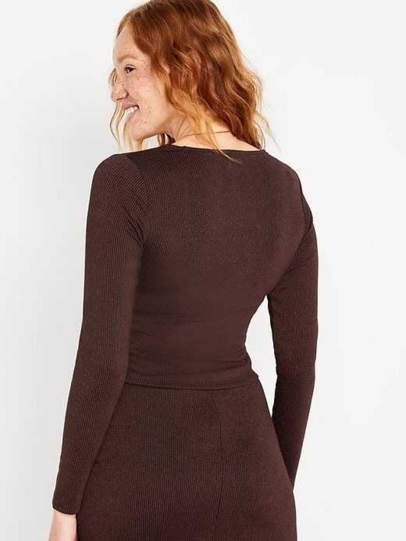 Old Navy Fitted Rib-Knit Shiny Top Brown | YBC640395