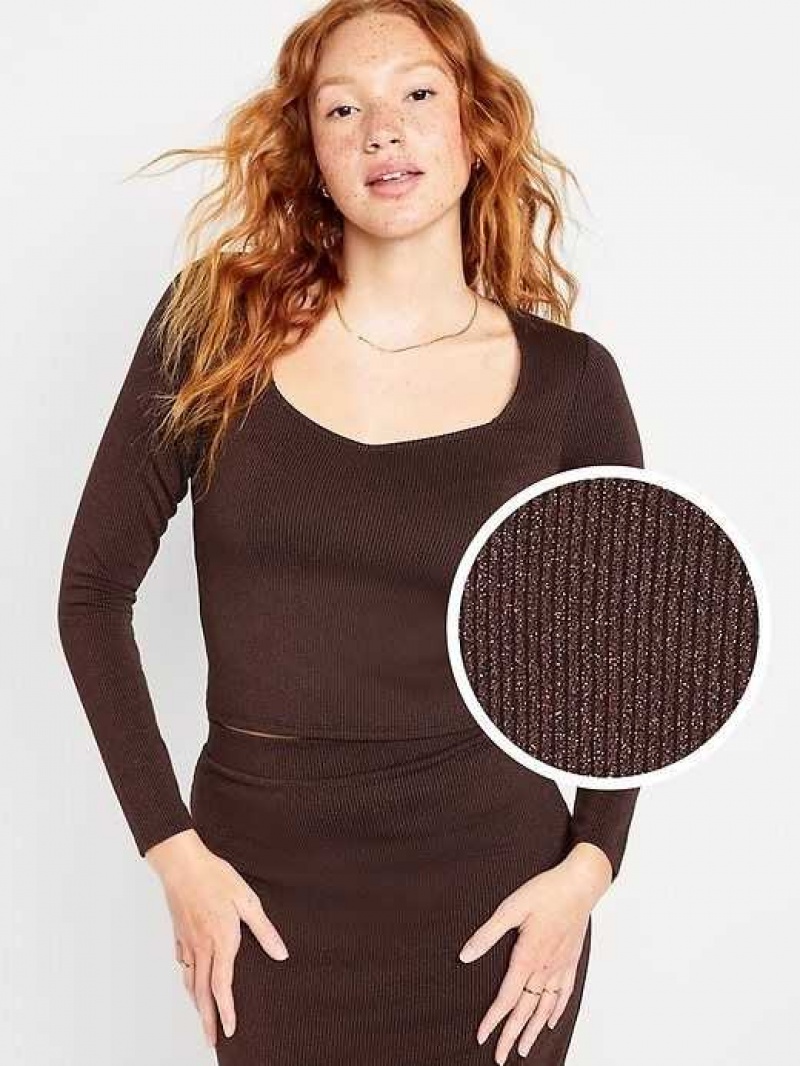 Old Navy Fitted Rib-Knit Shiny Top Brown | YBC640395