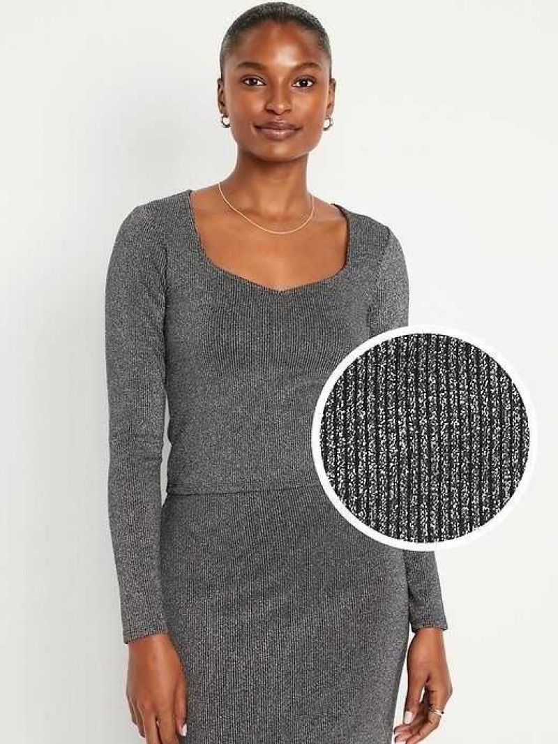 Old Navy Fitted Rib-Knit Shiny Top Silver | AWO093728