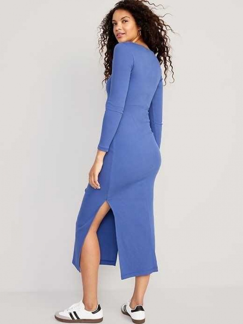 Old Navy Fitted Rib-Knit Square-Neck Midi Dress Seaborne | VEZ521834