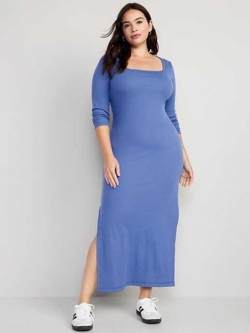 Old Navy Fitted Rib-Knit Square-Neck Midi Dress Seaborne | VEZ521834