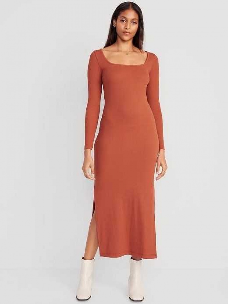 Old Navy Fitted Rib-Knit Square-Neck Midi Dress Umbria | ZET351698