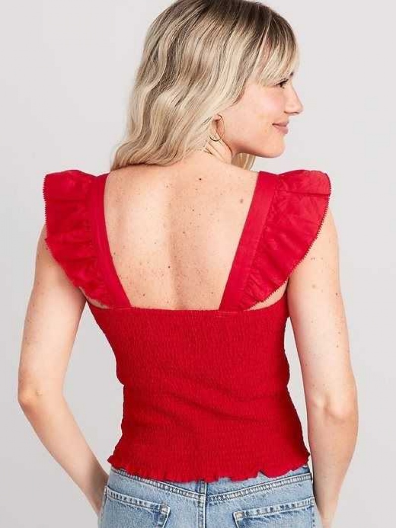 Old Navy Fitted Ruffle-Strap Smocked Cropped Top Red | QMZ042587