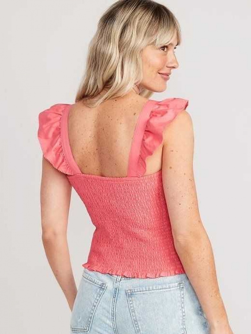 Old Navy Fitted Ruffle-Strap Smocked Cropped Top Rose | MJZ790125