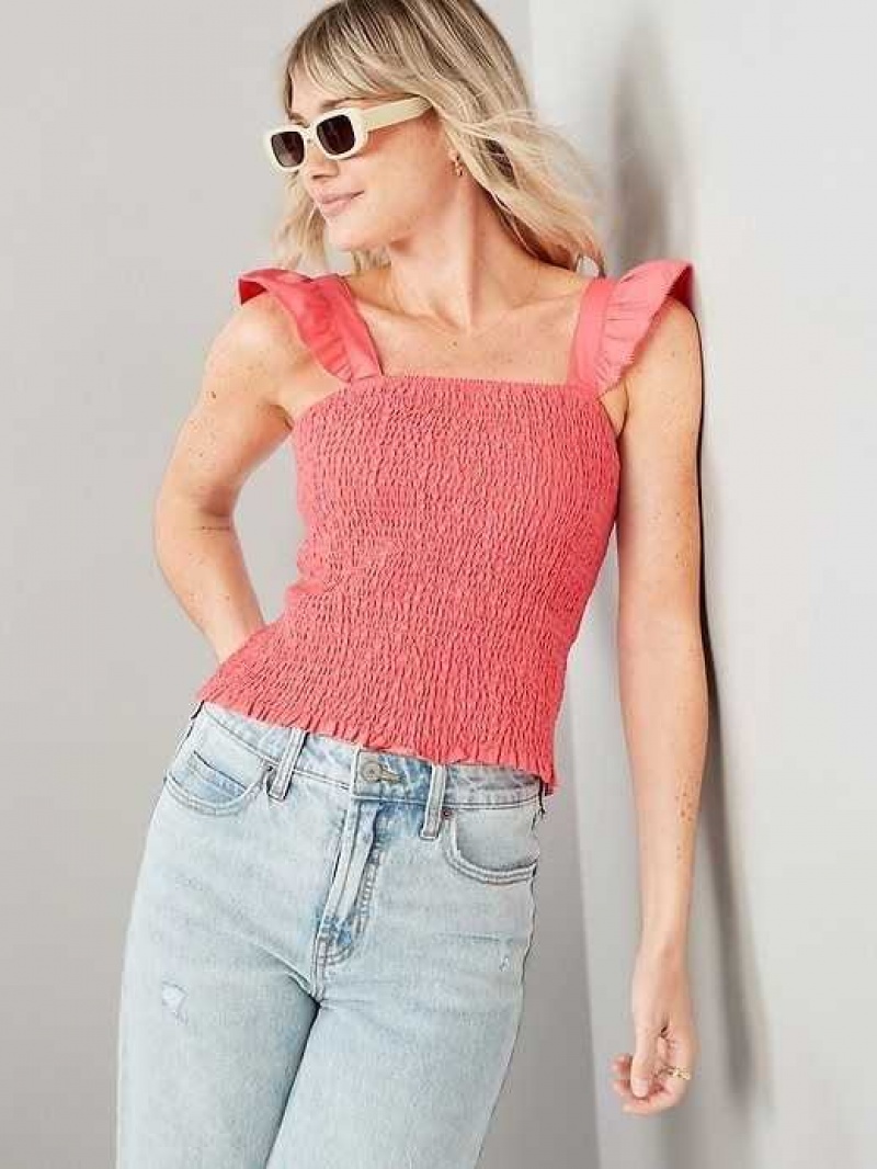 Old Navy Fitted Ruffle-Strap Smocked Cropped Top Rose | MJZ790125